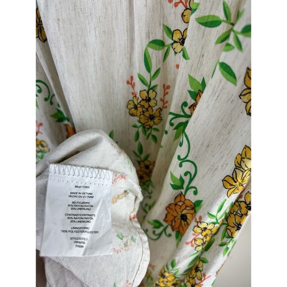 Anthropologie Fig & Flower Medium Linen Blend Midi Dress Floral Cottagecore - Picture 16 of 16